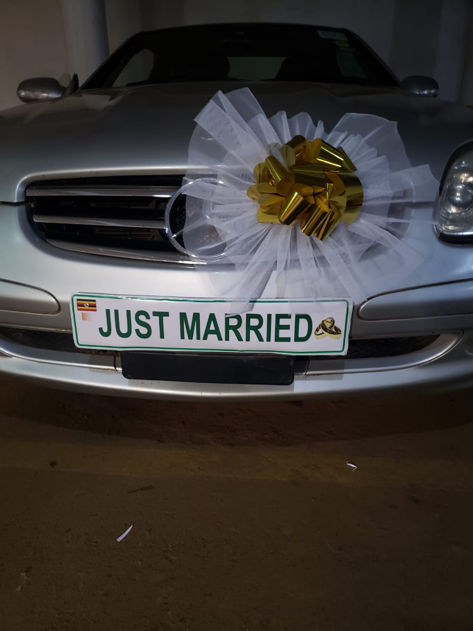 Just married car decorated with flowers